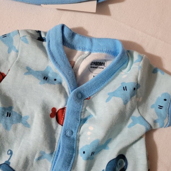 Gymboree Hello Submarine NWT blanket NB hat & NWOT NB sleeper. Blanket has faint - Picture 5 of 5